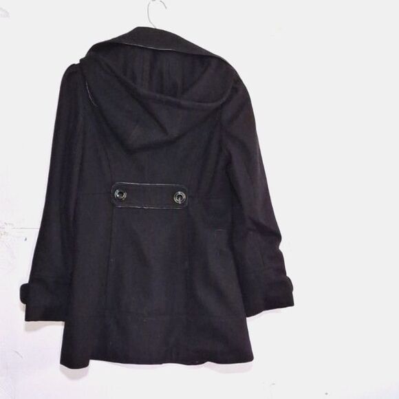 A Guess Women's Black Pea Coat Wool Blend Toggle Front Retro Nautical Y2K M - Picture 8 of 10